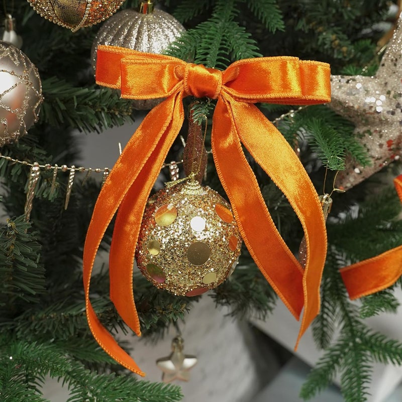 Meedee 1 inch Orange Velvet Wired Ribbon with 25 Yards Spool Crushed Velvet Ribbon for Christmas Tree, Fall Wreaths Supplies, Tree Topper Bows, Garlands - Image 4